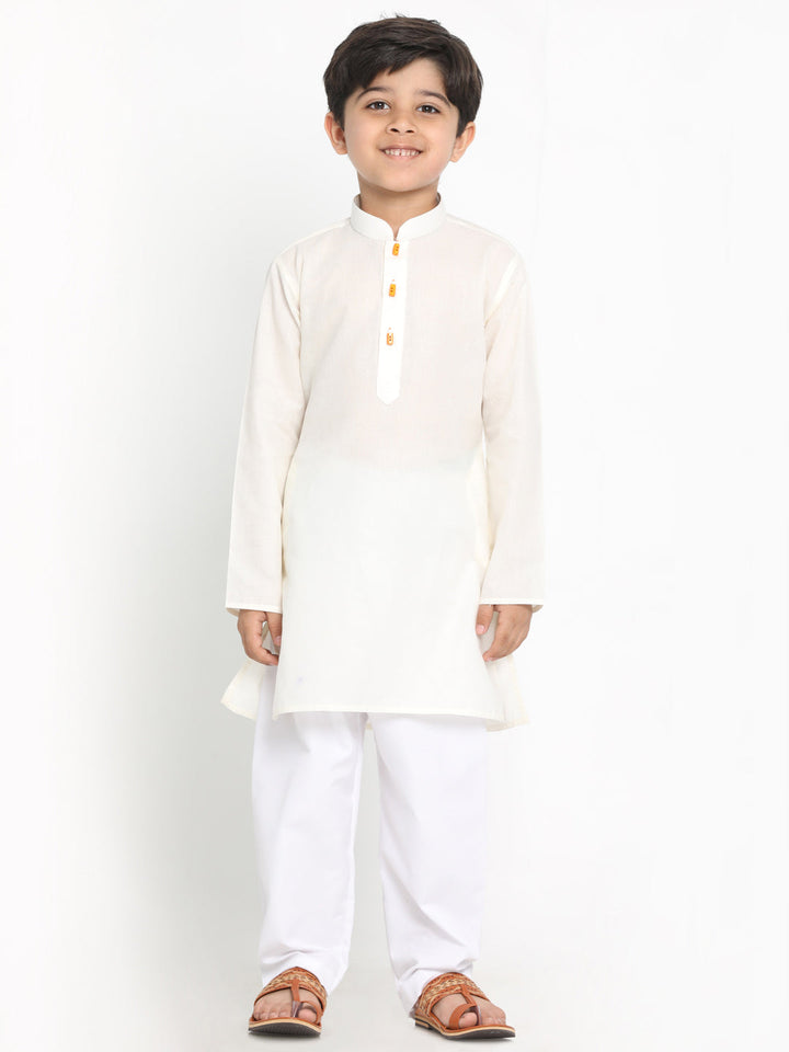 Vastramay Boy's Cream Solid Kurta - qivii
