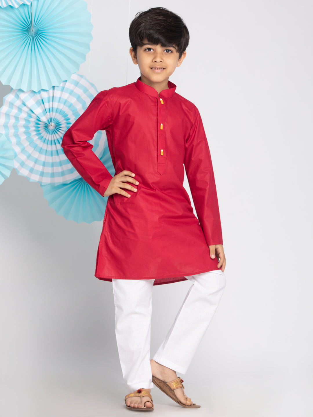Vastramay Boy's Maroon And White Kurta Pyjama Set - qivii