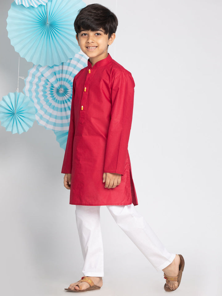 Vastramay Boy's Maroon And White Kurta Pyjama Set - qivii