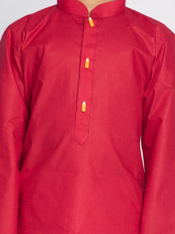 Vastramay Boy's Maroon And White Kurta Pyjama Set - qivii
