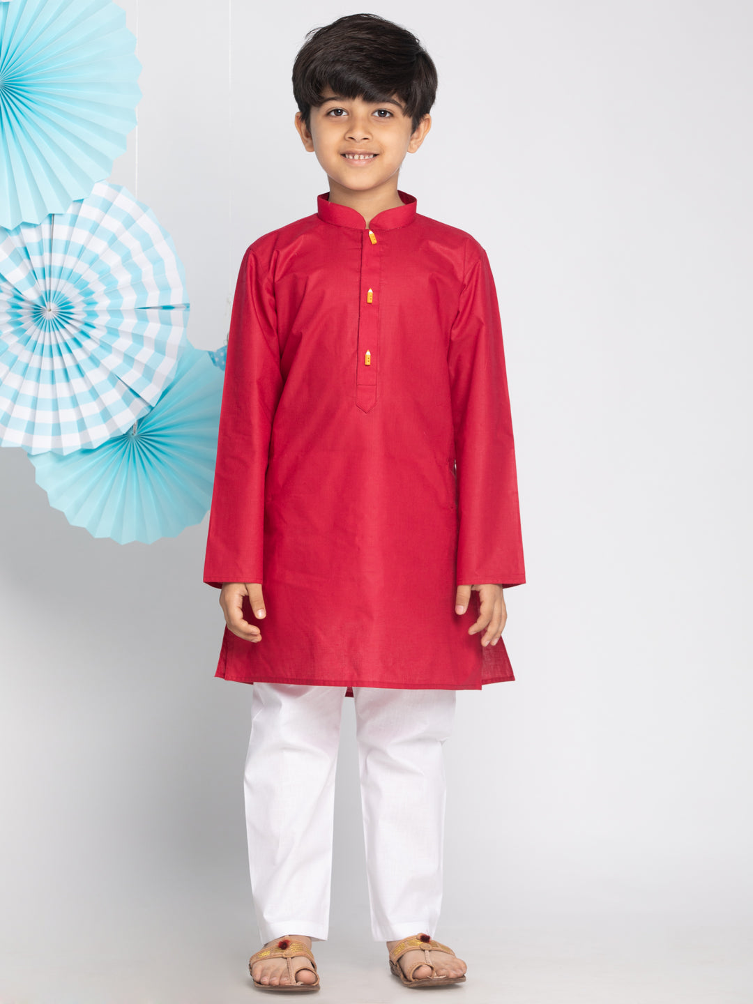 Vastramay Boy's Maroon And White Kurta Pyjama Set - qivii