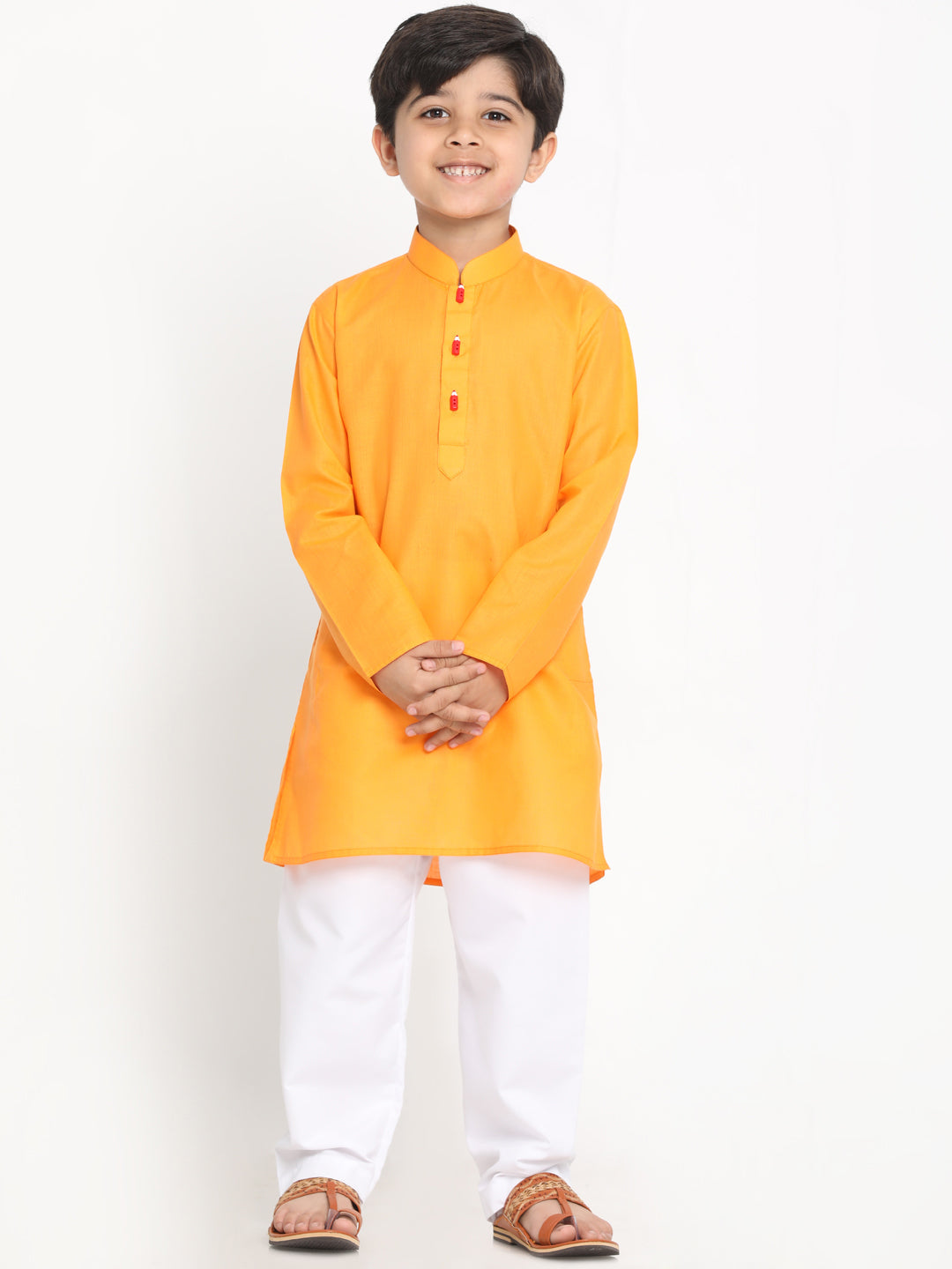 Vastramay Boy's Orange Solid Kurta - qivii