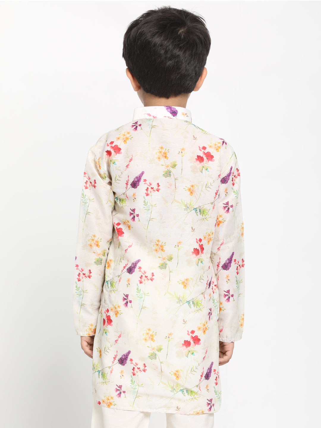 VASTRAMAY Boy's Multicolor-Base-Cream Cotton Blend Printed Kurta - qivii