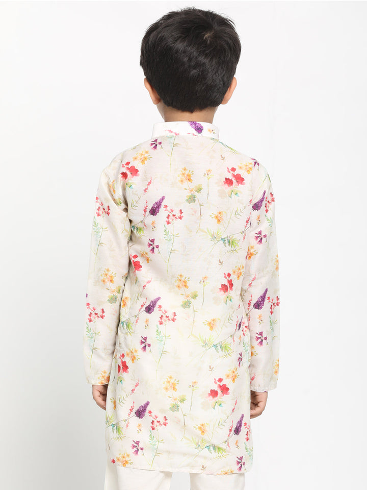 VASTRAMAY Boy's Multicolor-Base-Cream Cotton Blend Printed Kurta - qivii