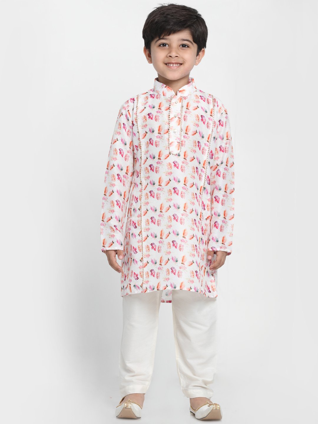VASTRAMAY Boy's  Multicolor-Base-White Cotton Blend Kurta and Pyjama Set - qivii