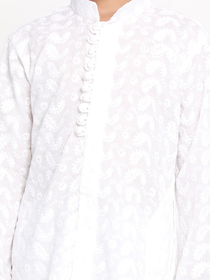 Vastramay Boy's White Lukhnowi Chikankari Kurta - qivii