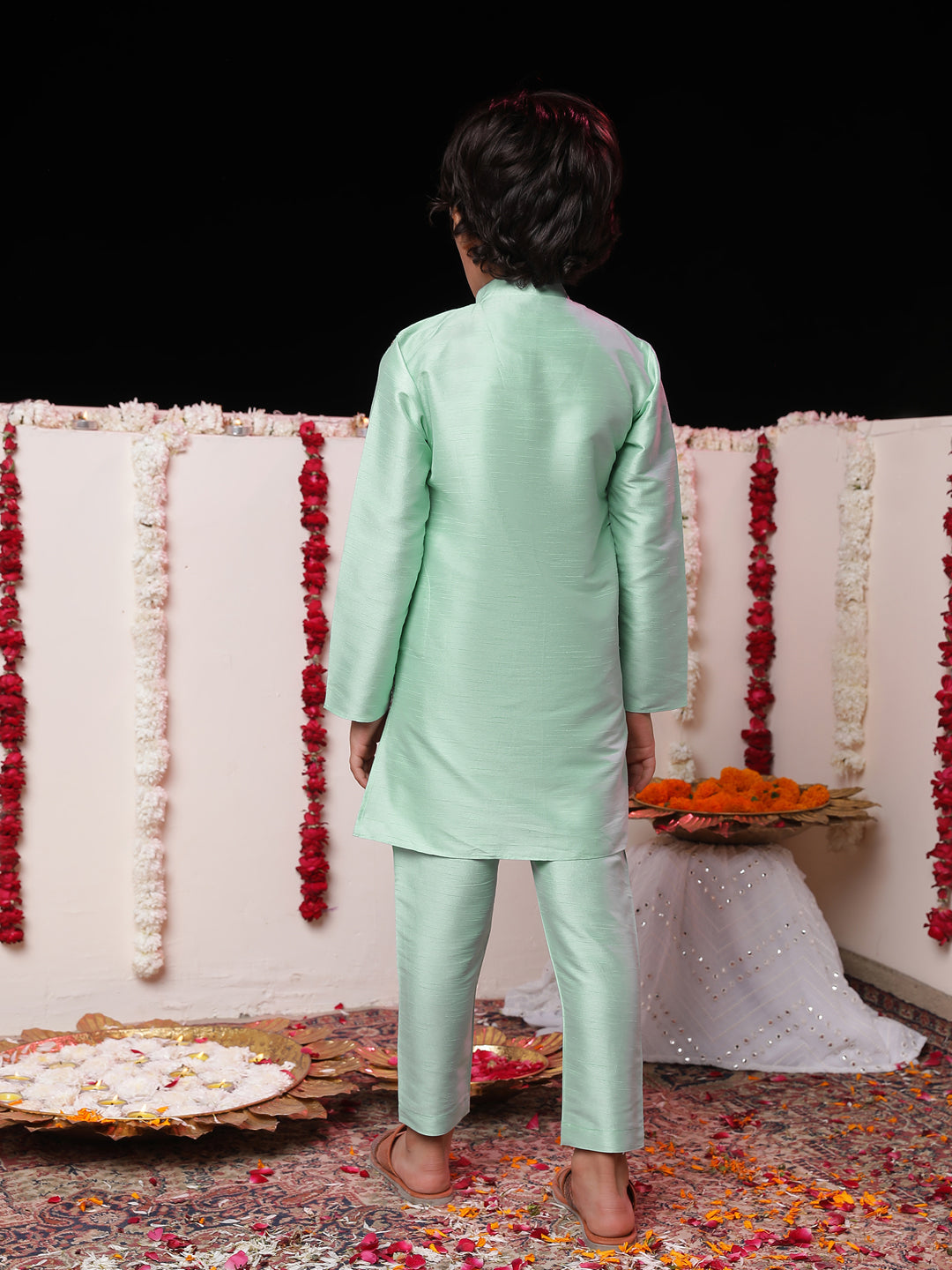 Vastramay Boys' Mint Green Flap Kurta Pyjama Set - qivii