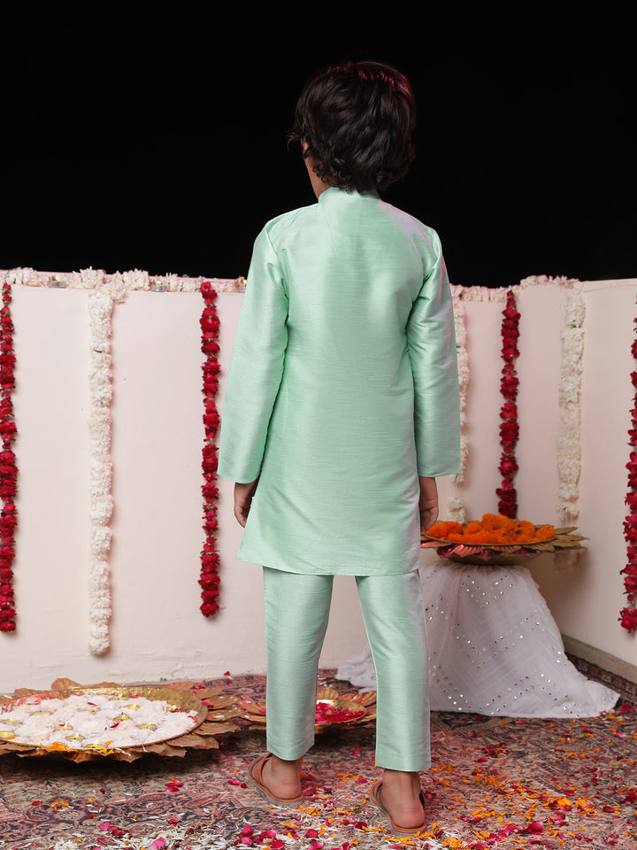 Vastramay Boys' Mint Green Flap Kurta Pyjama Set - qivii