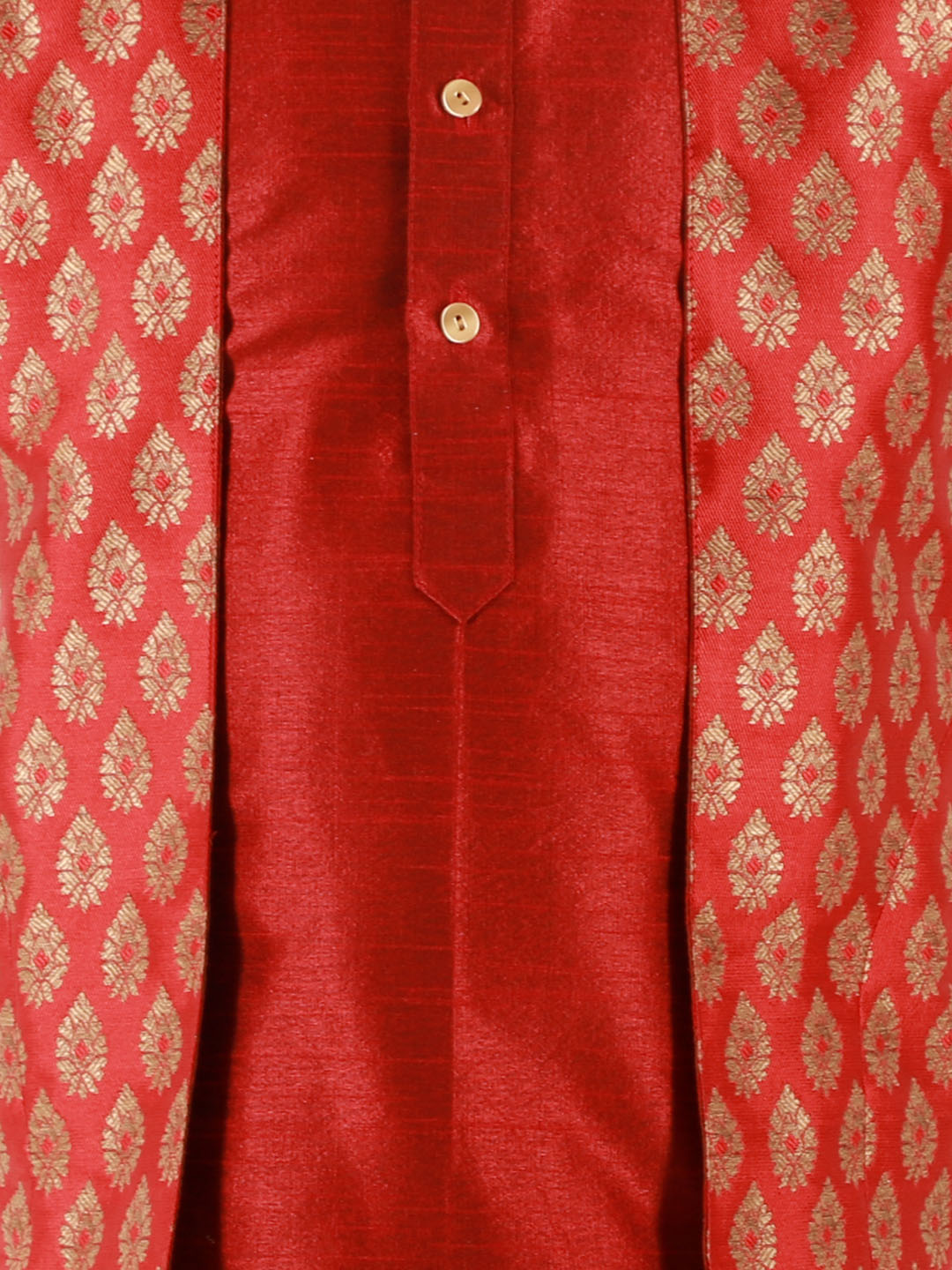 Vastramay Boys' Maroon Jacket Style Kurta And Rose Gold Pyjama Set - qivii