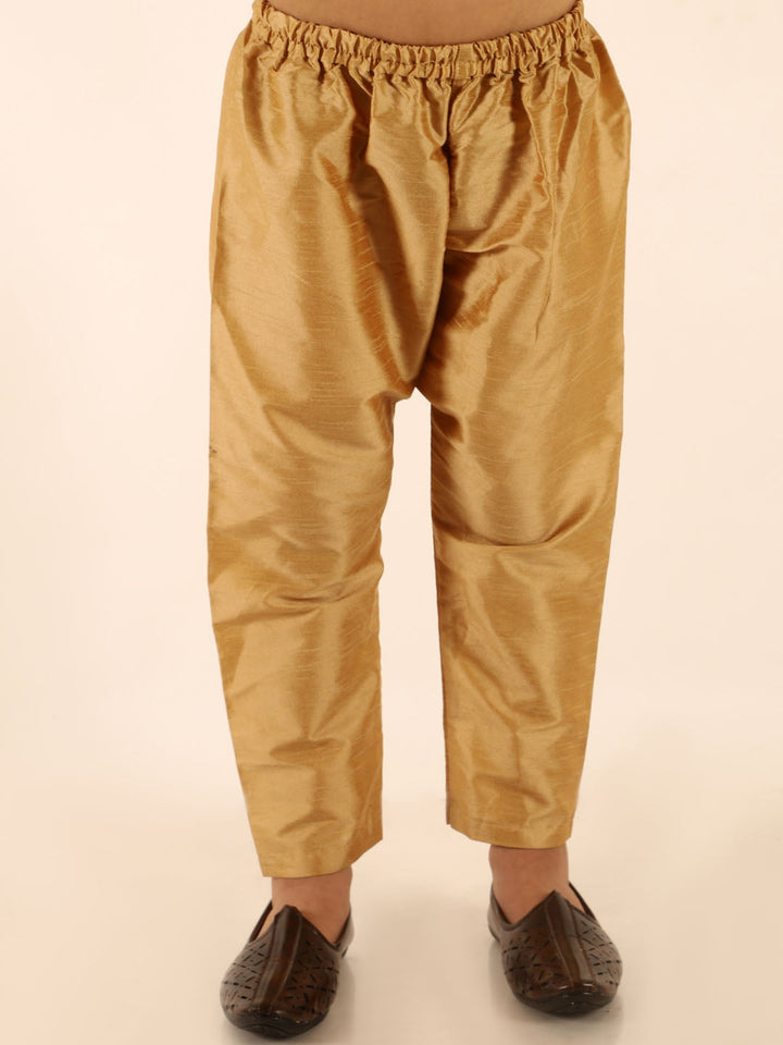 Vastramay Boys' Maroon Jacket Style Kurta And Rose Gold Pyjama Set - qivii