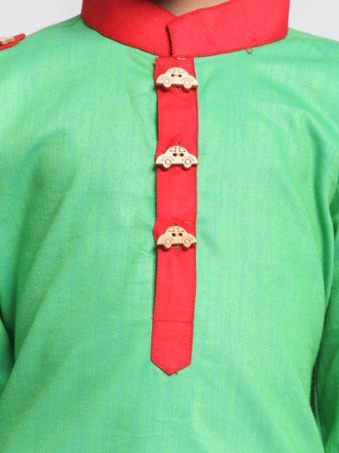 VASTRAMAY Boys Green Cotton Pathani Suit Set - qivii