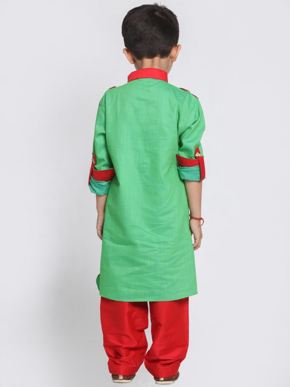 VASTRAMAY Boys Green Cotton Pathani Suit Set - qivii