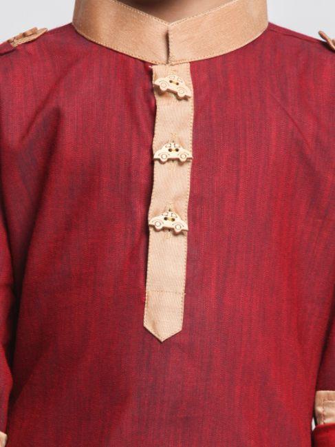 VASTRAMAY Boy's Maroon Cotton Pathani Suit - qivii