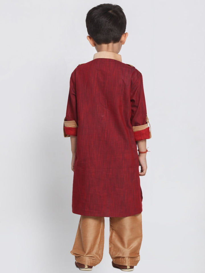 VASTRAMAY Boy's Maroon Cotton Pathani Suit - qivii