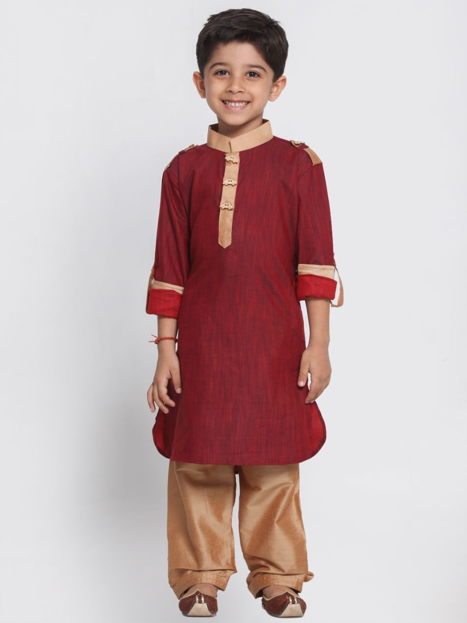 VASTRAMAY Boy's Maroon Cotton Pathani Suit - qivii