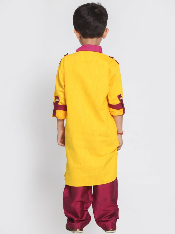 VASTRAMAY Boy's Yellow Cotton Pathani Suit - qivii