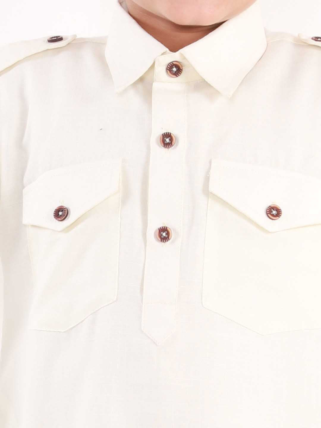 VASTRAMAY Boys Cream Cotton Blend Pathani Suit Set - qivii