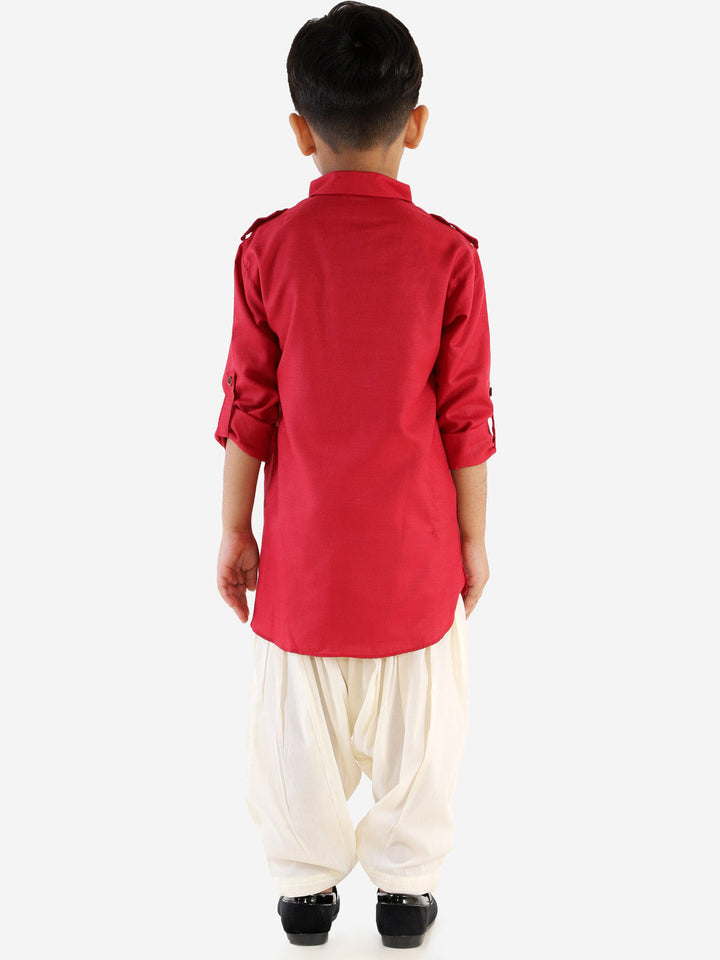 VASTRAMAY Boy's Maroon Cotton Blend Pathani Suit Set - qivii