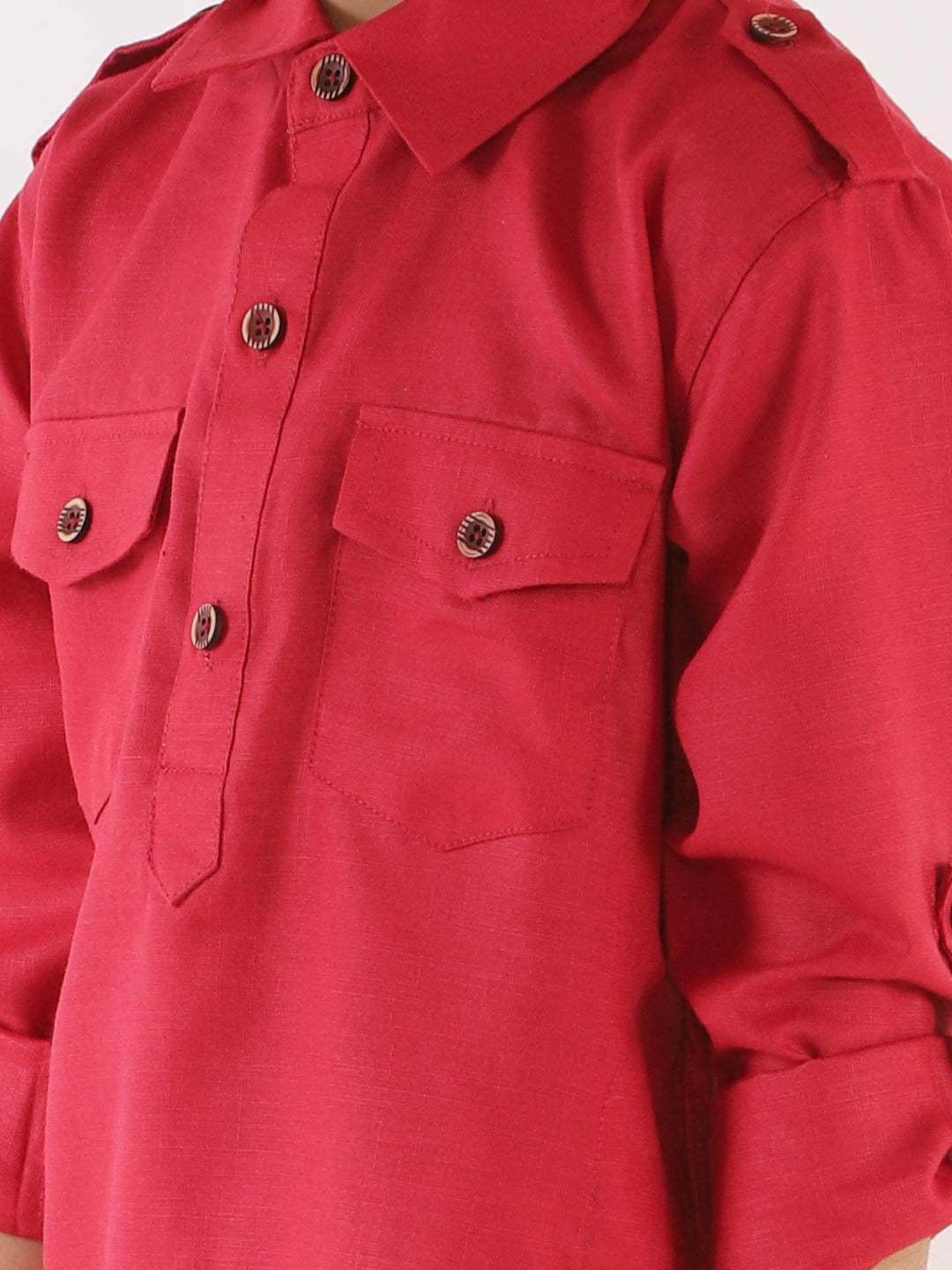 VASTRAMAY Boy's Maroon Cotton Blend Pathani Suit Set - qivii