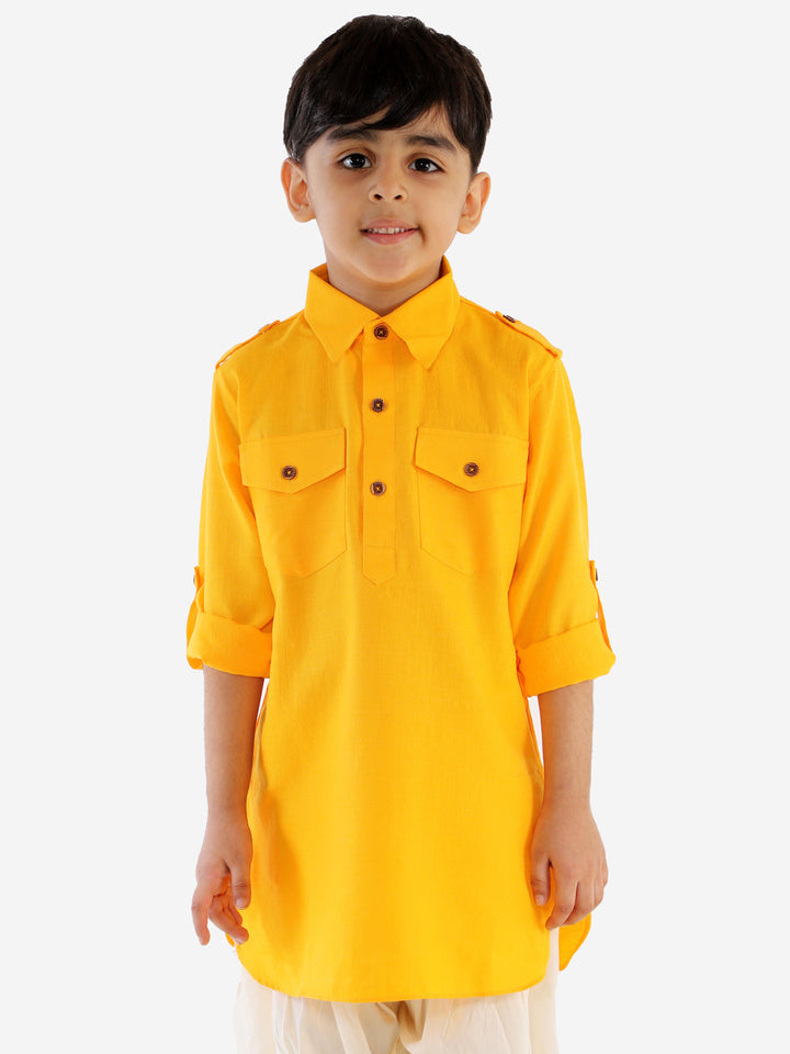 VASTRAMAY Boy's Yellow Pathani Kurta - qivii