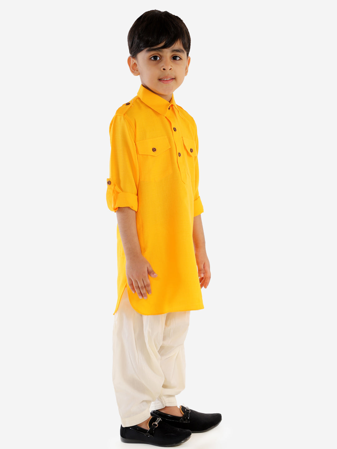 VASTRAMAY Boy's Yellow Pathani Kurta - qivii
