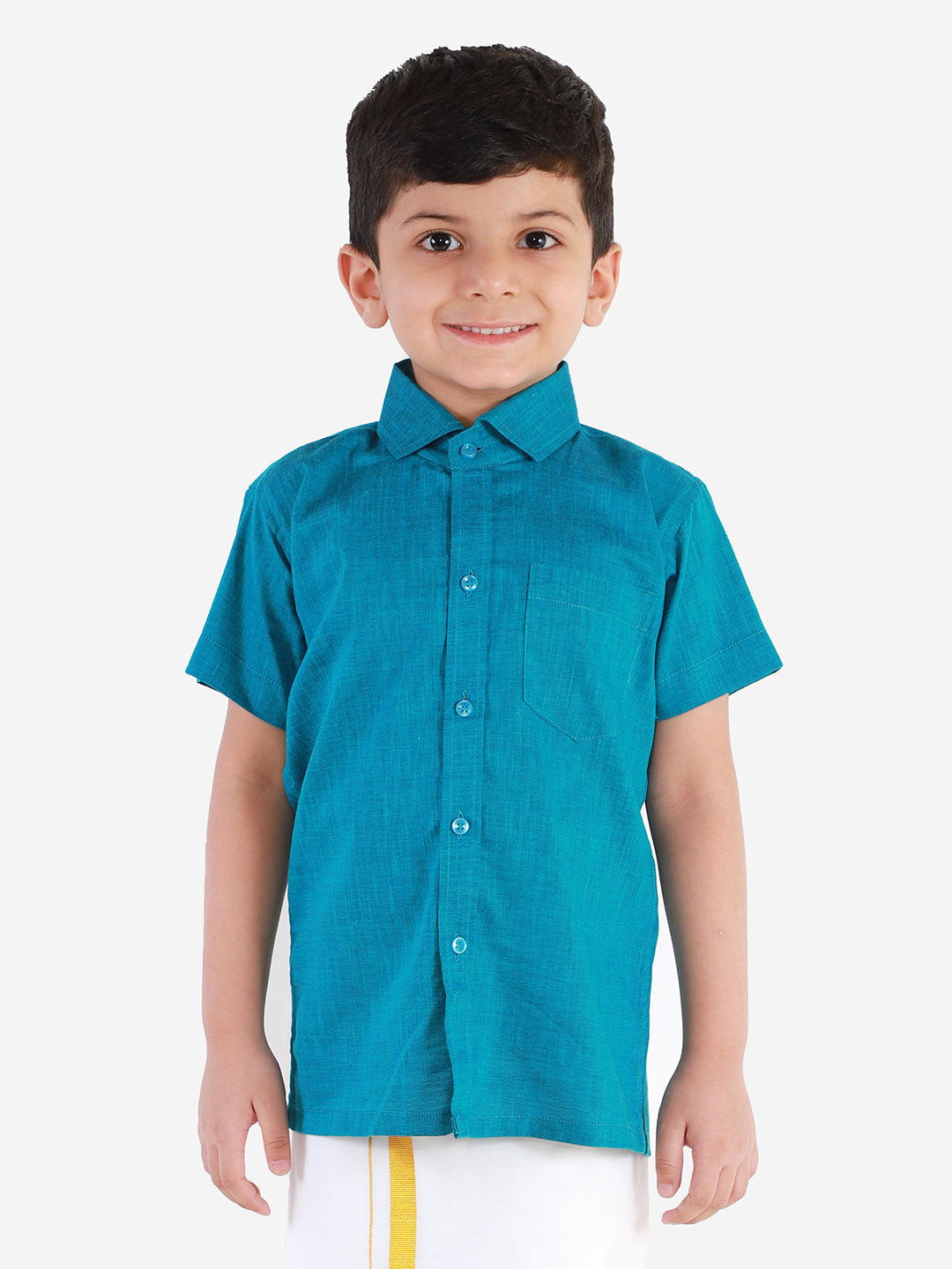 Vastramay Boys' Azure Blue Cotton Short Sleeves Ethnic Shirt - qivii