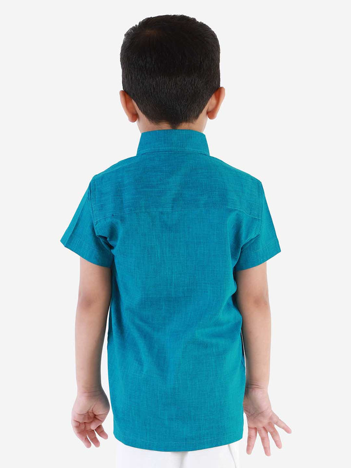 Vastramay Boys' Azure Blue Cotton Short Sleeves Ethnic Shirt - qivii