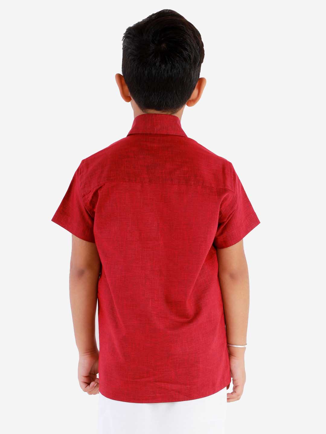 Vastramay Boys' Cherry Maroon Cotton Short Sleeves Ethnic Shirt - qivii