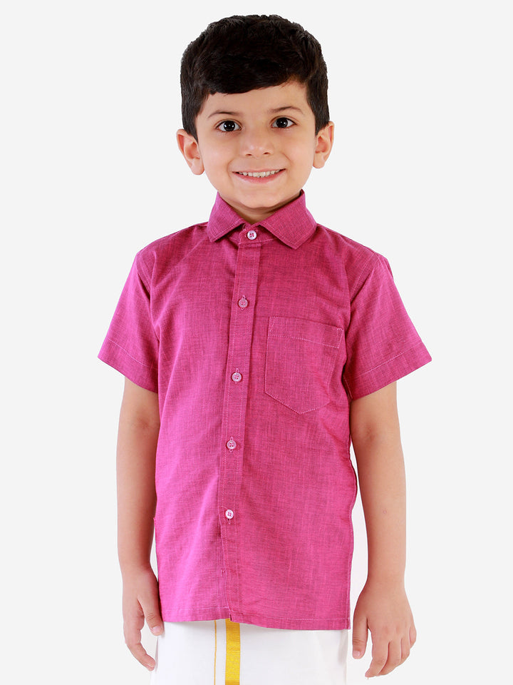 Vastramay Boys' Majenta Purple Cotton Short Sleeves Ethnic Shirt - qivii