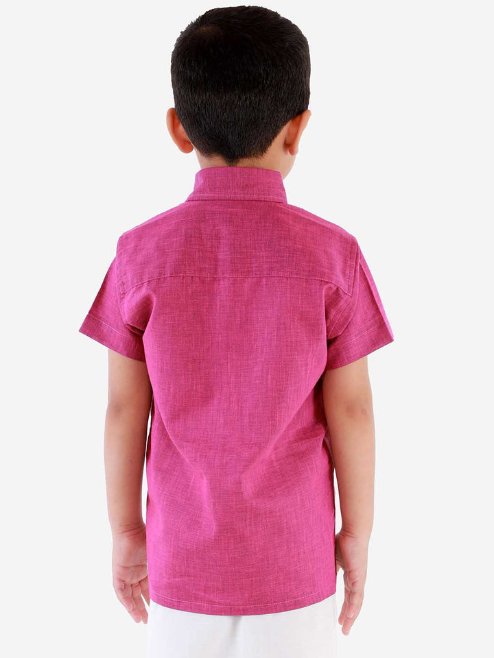 Vastramay Boys' Majenta Purple Cotton Short Sleeves Ethnic Shirt - qivii