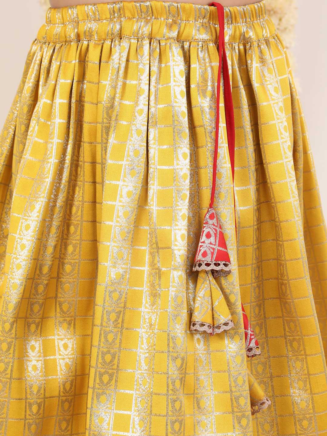 Vastramay Girl's Yellow Pavda Pattu Lehenga Choli Set - qivii