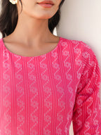 Pink Cotton Woven Design Tiered Western Dress