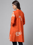 Orange Cotton Floral Printed Flared Tunic