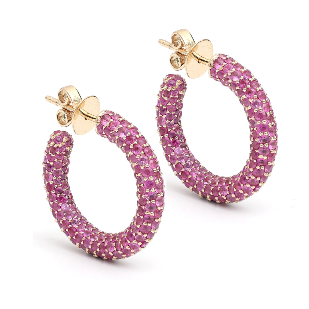 Pink Sapphire Pave Set Earrings Gold - qivii