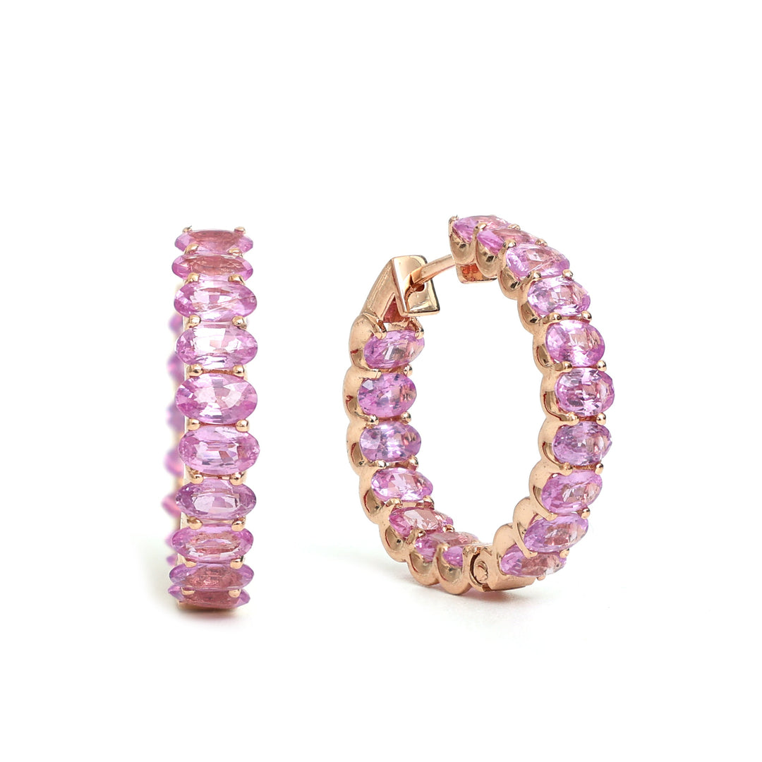 Pink Sapphire Oval Mini Hoops - qivii