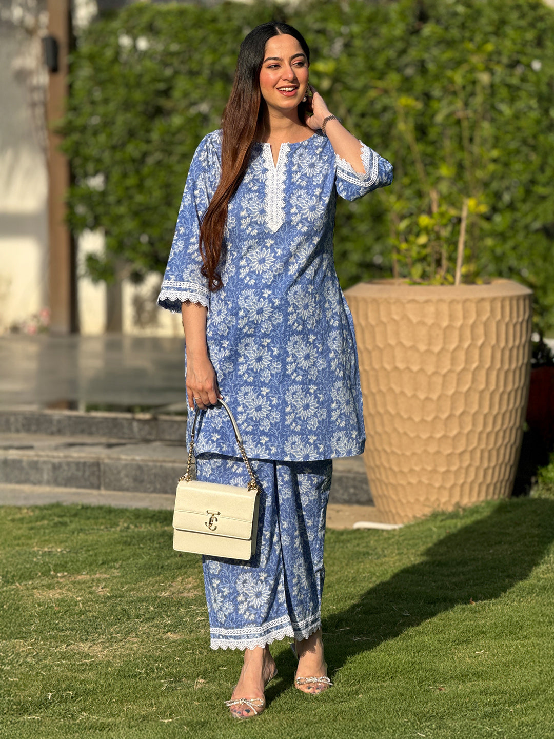 Blue Pure Cotton Floral Printed Straight Co-ord Set