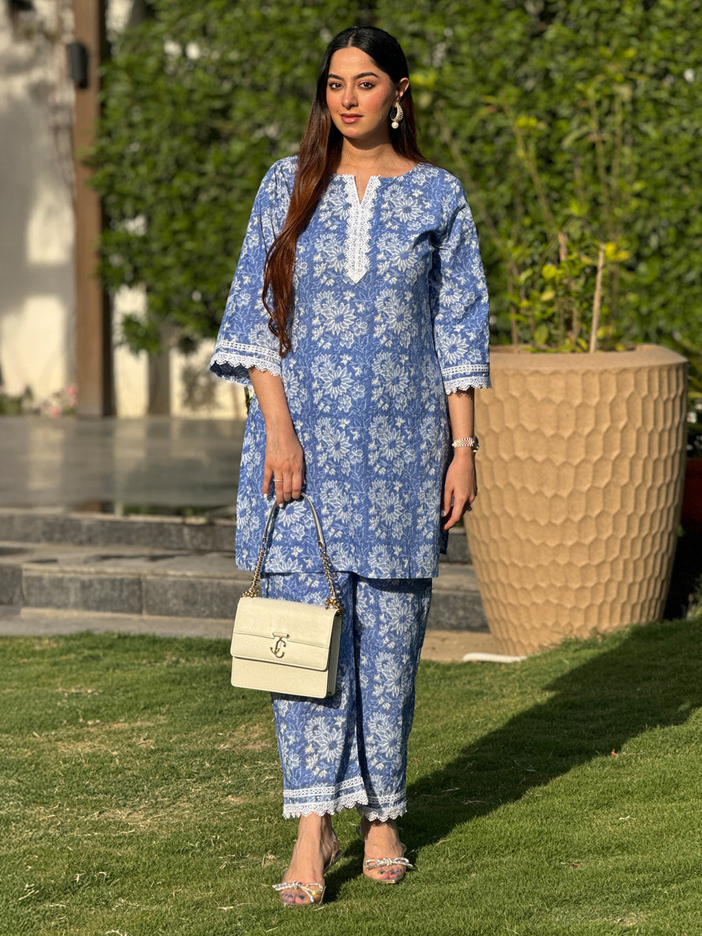 Blue Pure Cotton Floral Printed Straight Co-ord Set