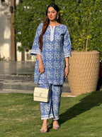 Blue Pure Cotton Floral Printed Straight Co-ord Set