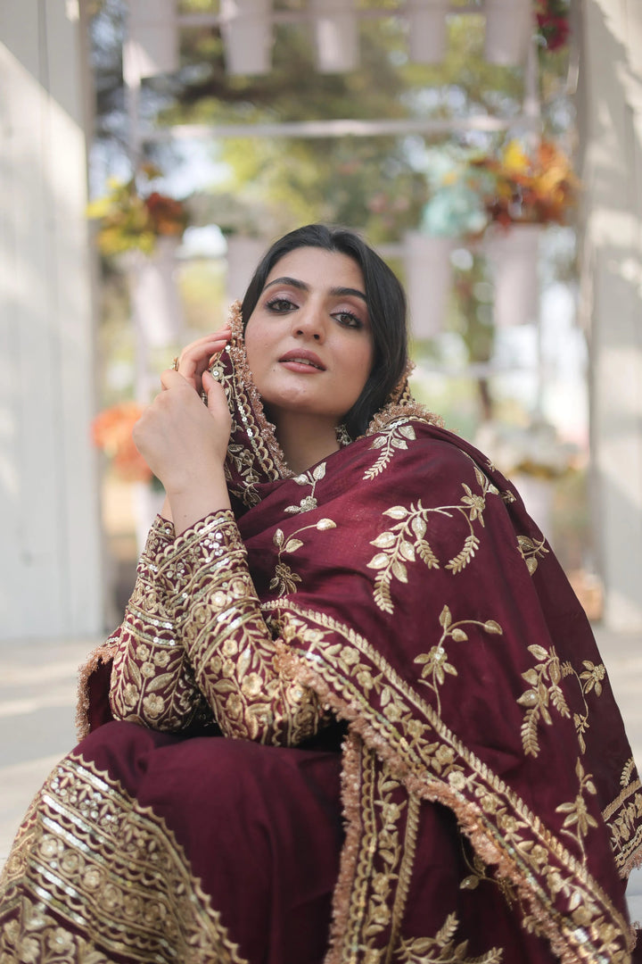 Stunning Maroon Vichitra Shimmer Gown with M-XXL sizing options and 56 inch length