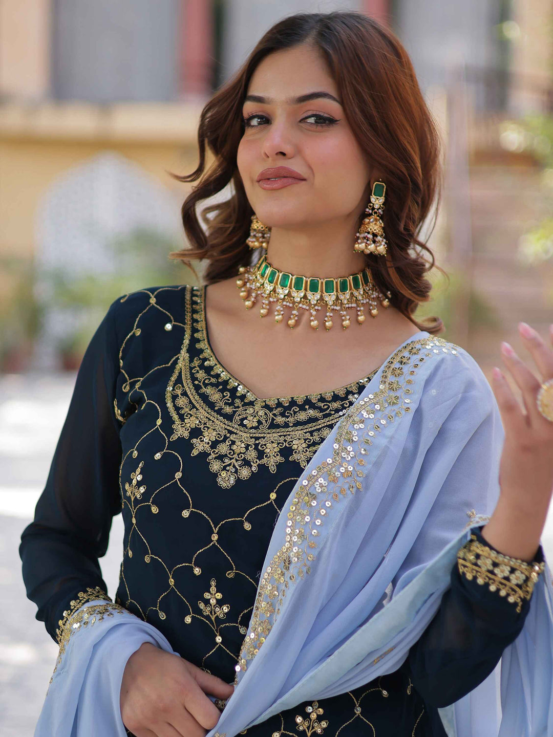 Designer kurti made from luxurious faux blooming fabric