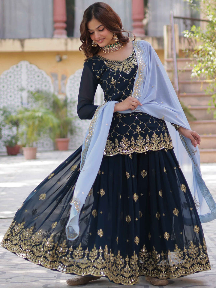225-meter faux blooming dupatta adorned with elegant sequins and intricate cutwork