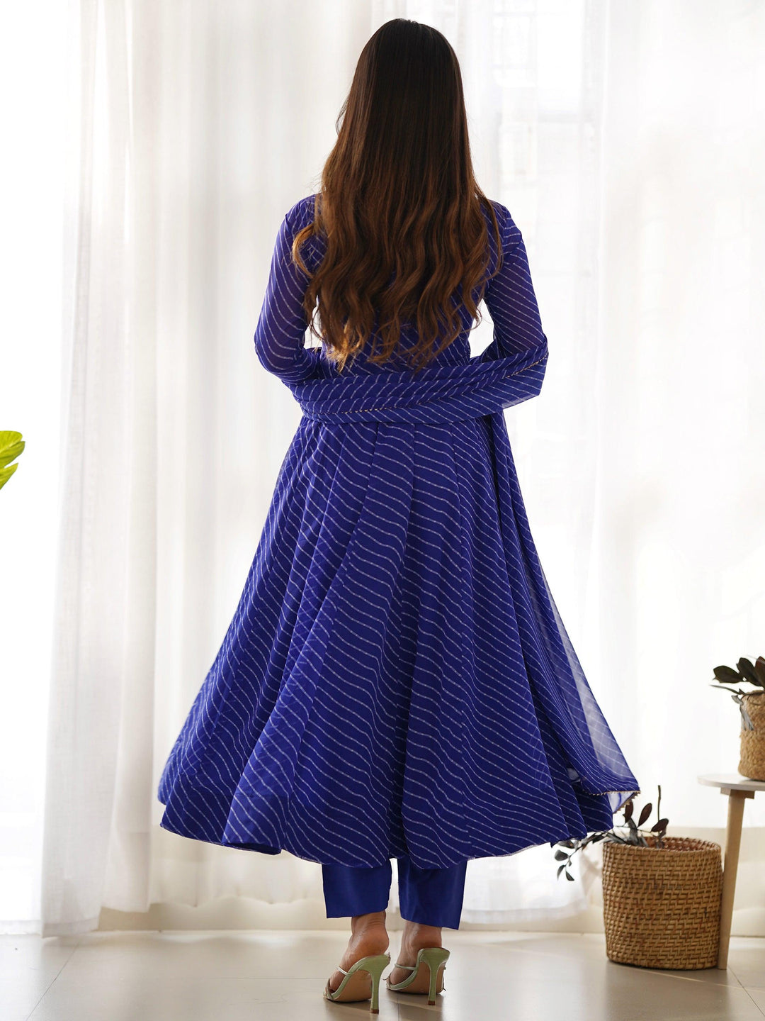 Enchanting Blue Laheriya Printed Georgette Event Wear Anarkali Suit for Women