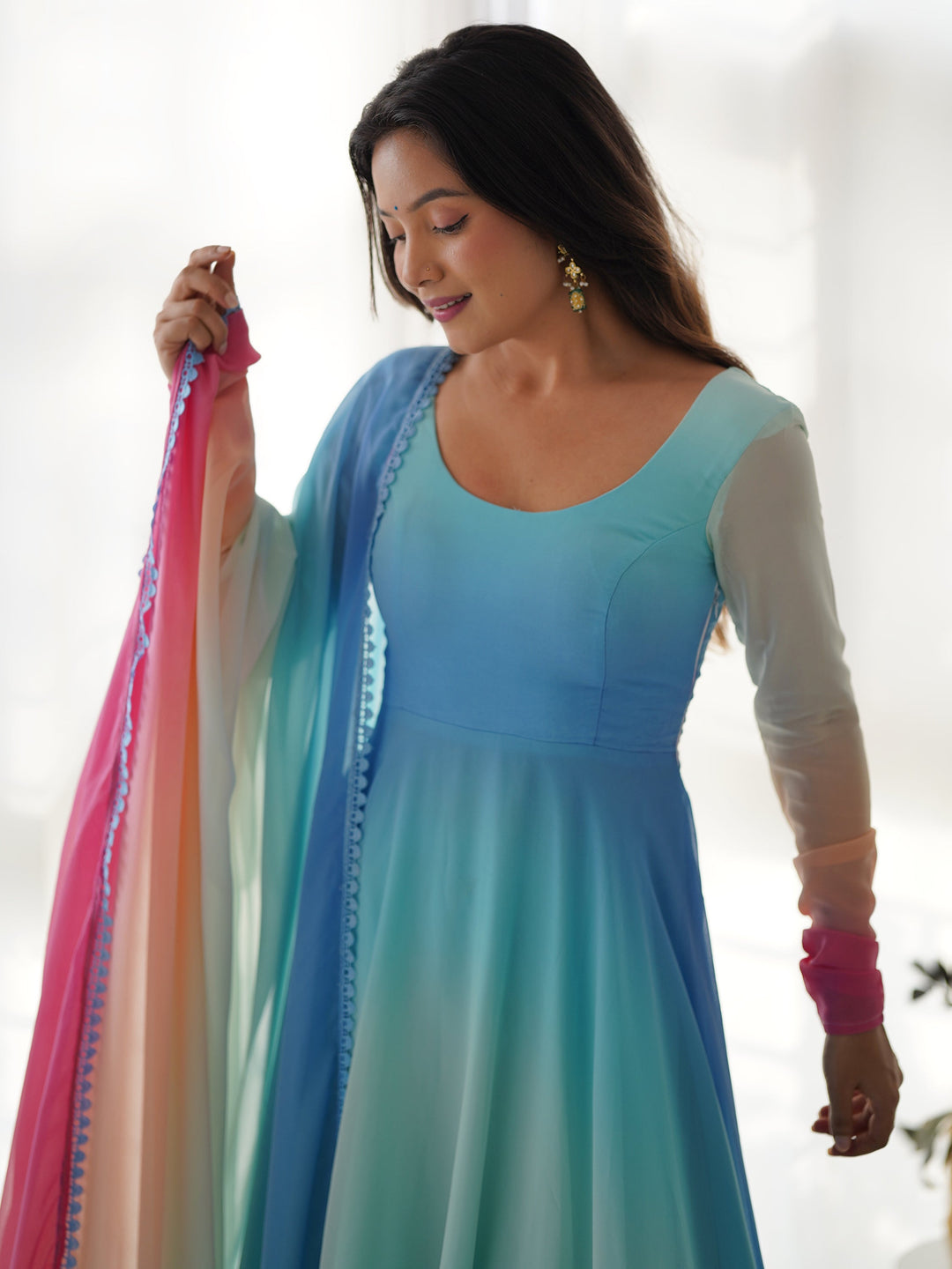 Multi-color georgette dupatta with delicate lace work