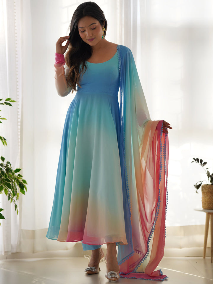 Vibrant multi-color georgette Anarkali suit with digital print work