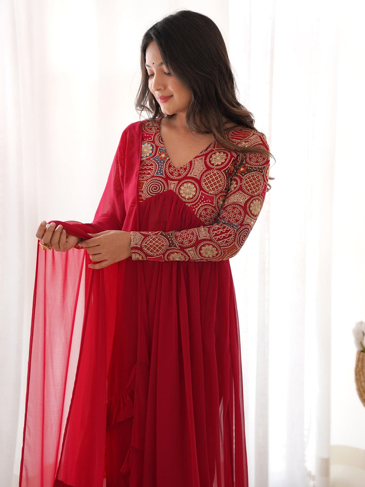 Traditional charm and contemporary style in red Anarkali suit