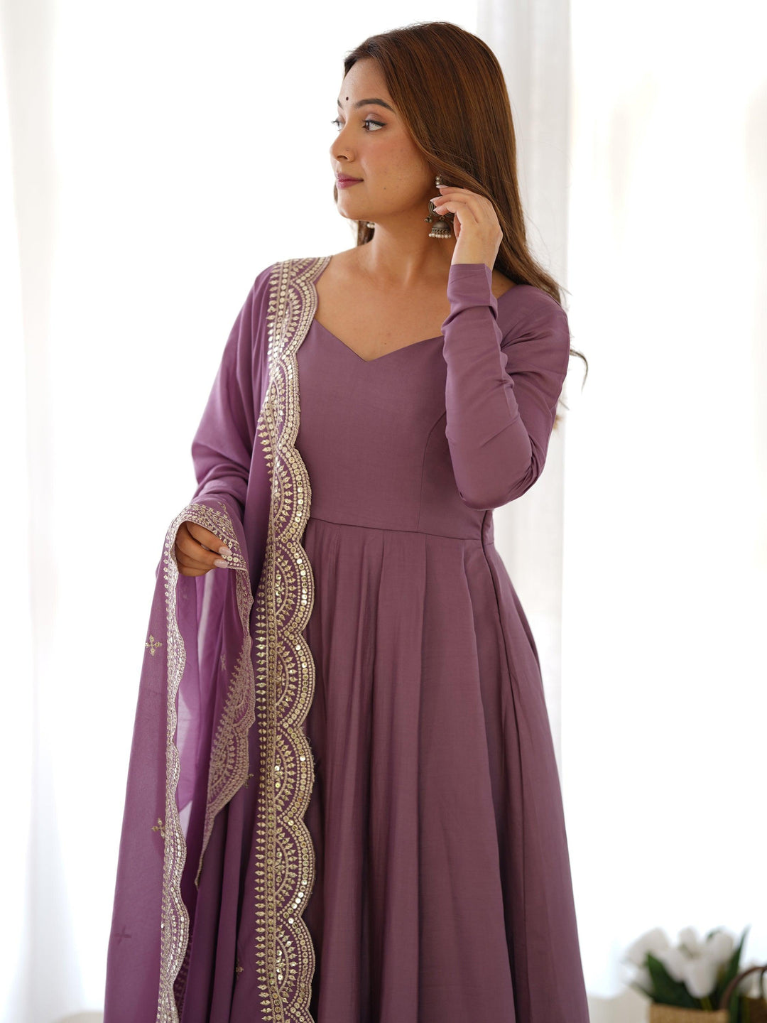 Bewitching Purple Silk Festival Wear Anarkali Suit With Dupatta for Women