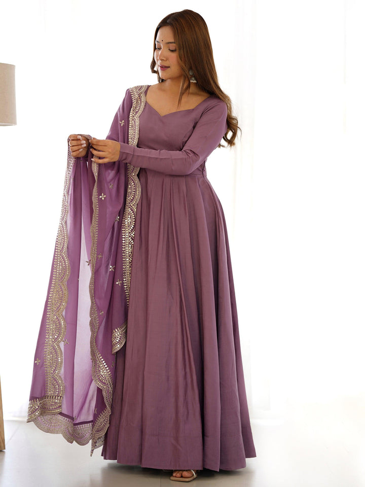 Bewitching Purple Silk Festival Wear Anarkali Suit With Dupatta for Women
