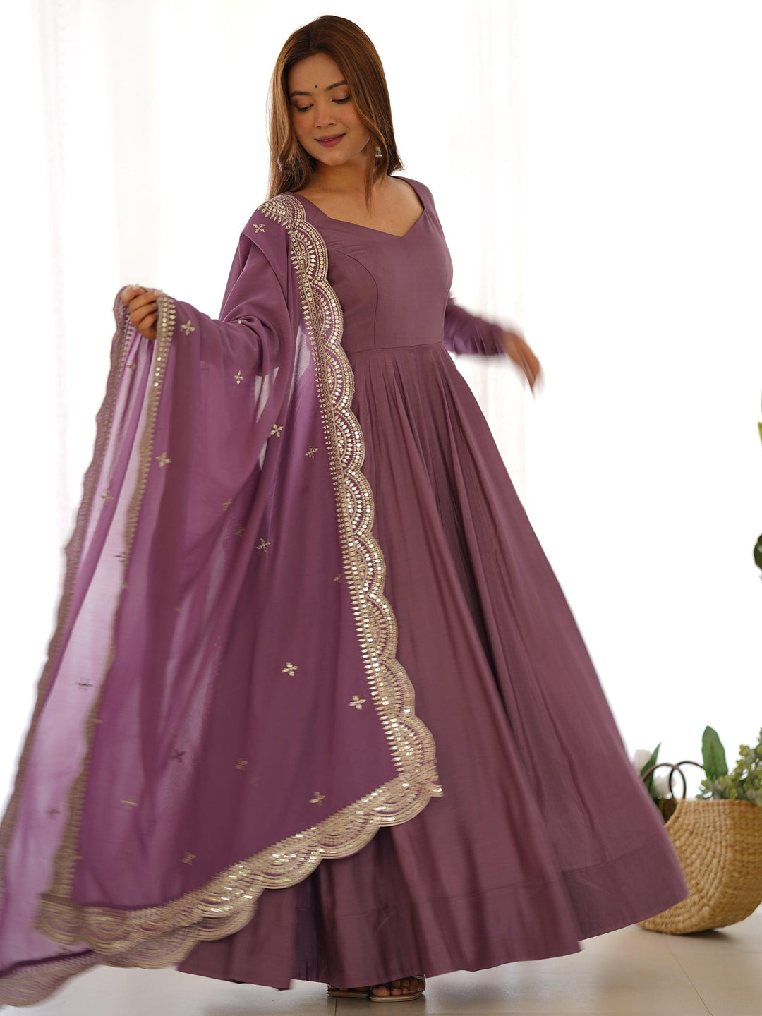 Bewitching Purple Silk Festival Wear Anarkali Suit With Dupatta for women