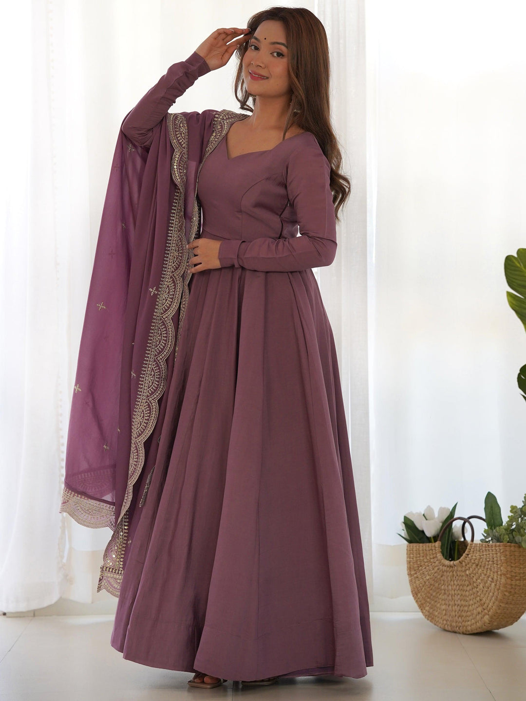 Bewitching Purple Silk Festival Wear Anarkali Suit With Dupatta for Women