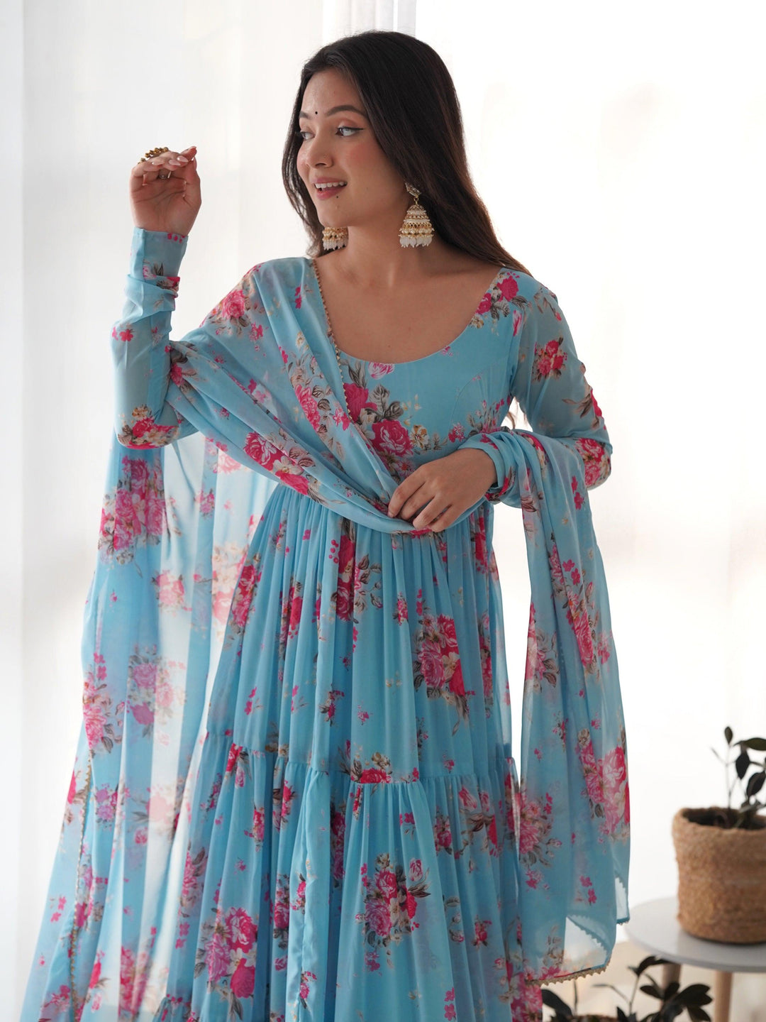  Exquisite sky-blue georgette anarkali suit for special occasions 